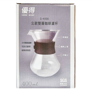 優得 北歐咖啡濾杯 濾網 + 濾壺 G-4056, 400ml, 1組