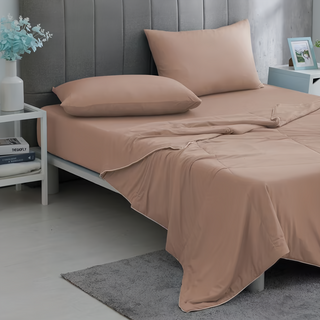 Ishur 伊舒爾 冰感S級冰科技親膚柔滑冰凍涼被床包組 吸濕透氣 乾爽舒適, 6尺, 日落橘, 床包182 x 188cm + 枕套48 x 75cm 2個 + 涼被150 x 200cm