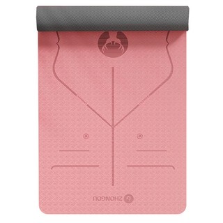 ZHONGOU 長紅 TPE抗菌款正位線雙色瑜珈墊 10mm厚 TP189010ANT 贈綁帶+背袋+拉力繩或拍拍球(顏色款式隨機), 粉色, 1組