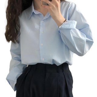 百搭基礎素面襯衫, 藍色, F