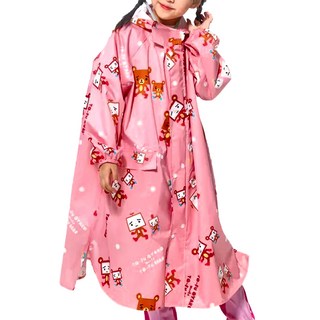 Fairrain 親子豆腐熊寶貝前開式雨衣 成人款，聚酯纖維防水布，塑鋼拉鍊，雙層防雨門襟, 粉色系, 2XL