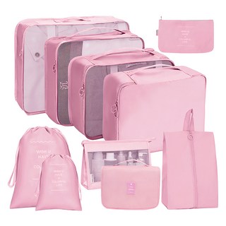 小麥購物 旅行防水衣物收納袋10件組, 1組, 粉色