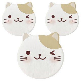 小麥購物 G807 硅藻土動物杯墊, 眨眼貓, 3個