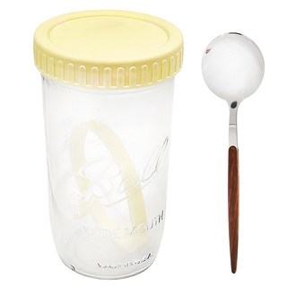 BOACUP 玻璃早餐燕麥杯 附湯匙 Set, 600ml, 黃色, 1組