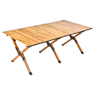 戶外露營鋁合金折疊蛋捲桌 附收納袋, 450 x 300 x 300mm, 450mm, 原木色