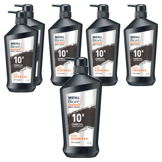 MEN's Biore 台灣公司貨 10倍炭男性專用 痘痘調理沐浴乳, 750g, 6瓶