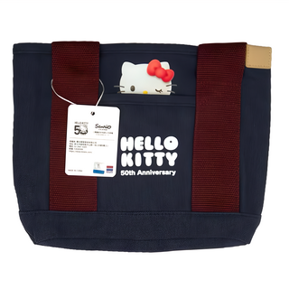 Kiiwi O Hello Kitty 多隔層厚磅帆布托特包 大頭, 21.5 x 16 x 21.5cm, 紅藍色