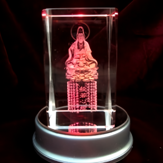 3D內雕佛像水晶立方體擺件, 1個