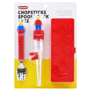 OXFORD 樂高餐具組, 叉子 + 湯匙 + 學習筷 + 收納盒, 紅色, 1組