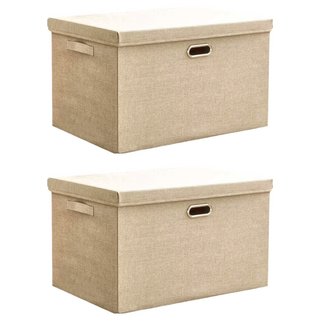 棉麻摺疊收納箱 灰色可選, M(37 x 27 x 26cm), 暖心米, 2個