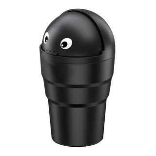 可愛大眼造型車用垃圾桶/杯座垃圾桶/帶蓋垃圾桶/迷你垃圾桶/桌面垃圾桶, 黑色, 1個