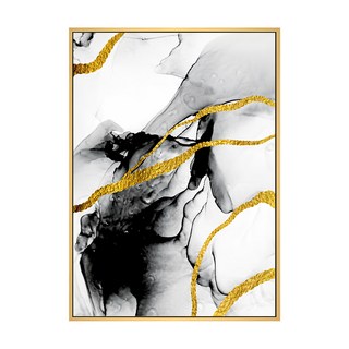 流金II 現代黑白金色抽象藝術畫, 59.4 x 42cm, 木色