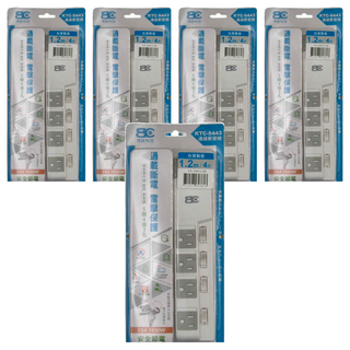 BC 博銓 防塵蓋延長線 5開4插座3孔 過載斷電雷擊保護, 1.2m, 白色, 5個