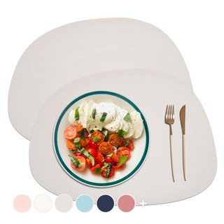 SOYMIX Bling系列 鵝卵石形防水皮革餐墊 暖灰色, 42*32cm, 2個