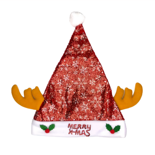 摩達客 耶誕派對閃亮銀雪花金蔥布棕色小牛角聖誕帽 成人款, 紅色 + 棕色, 1個