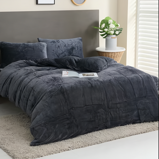 Ishur 伊舒爾 法蘭絨床包枕套組 100%聚酯纖維, 床包188 x 182cm + 枕套75 x 45cm, 極致灰