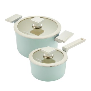 HAPPYCALL ADDZ Blanc 鍋具兩件組, 雙耳鍋 + 單柄鍋, 薄荷綠, 1組