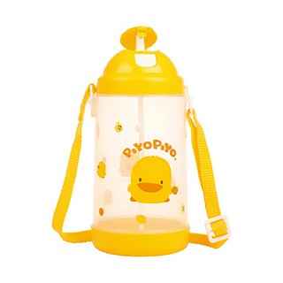 PiYOPiYO小鴨抗菌彈跳水壺高級PP材質可調式揹帶, 黃色, 800ml, 1個