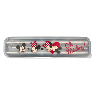 MICKEY MOUSE 304不鏽鋼環保餐具吸管5件組 (湯匙、筷子、吸管、清潔刷、餐盒), 湯匙20.5 x 4cm + 筷子23cm + 吸管21.5cm + 清潔刷 + 餐盒25 x 6 x 3cm, 米奇米妮, 1組