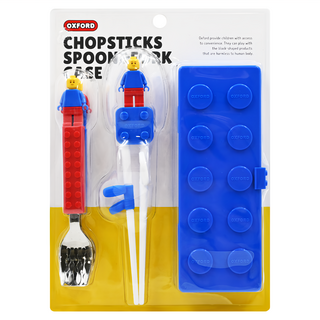 OXFORD 積木造型餐具組, 湯匙+叉子+學習筷+收納盒, 藍色, 1組