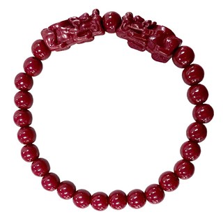 雙貔貅手串, 6mm, 紅硃砂