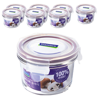 Glasslock 紫色款 圓形密封盒, 8個容器 + 8個蓋子, 8個