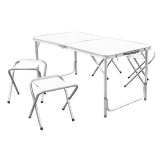 FOSO 方管有傘孔鋁合金折疊桌椅組(時尚白) 一桌四椅 輕巧便攜 露營野餐, 1入