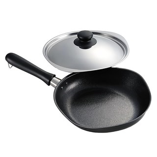 柳宗理 雙網紋單手鐵鍋 附蓋 18cm 086189, 單色, 1入