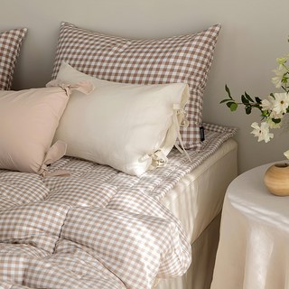 maatila 格紋薄被 Dessert系列 可可米色 Q 1入, 雙人加大(195 x 210cm)