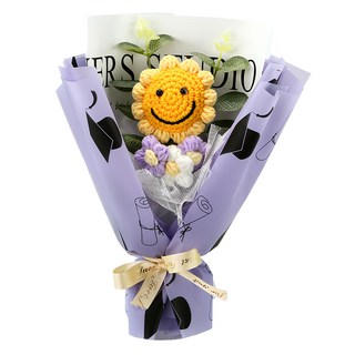 六分埔禮品 LED編織花束/畢業花束 笑臉向日葵綠葉, 紫色, 1件