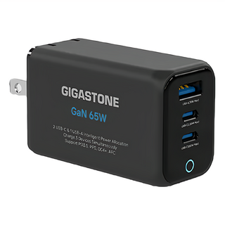 GIGASTONE 立達 PD3.0/QC4.0 65W 氮化鎵 GaN USB-C 三孔快速充電器 PD-7657, 黑色, 1個