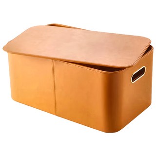 bencross 本心本來 皮革收納籃 橘金色-特大附蓋 50*32*23cm, 特大, 50*32*23cm, 1個