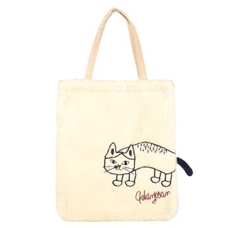 kUSUgURU JAPAN 日本眼鏡貓 Matilda-san系列 異素材拚接設計手提萬用包, 米白色