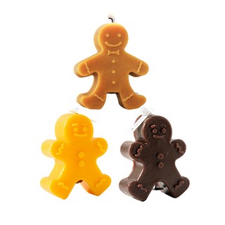 Time Leisure 溫暖聖誕 聖誕交換禮物微笑薑餅人香氛蠟燭 3件組, 200g, 1組, 原色(牛奶咖啡)，咖啡色(黑莓羅勒)，黃色(青檸羅勒與柑橘)