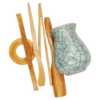 哥窰 藍灰鐵線茶道六君子 陶瓷茶道組, 藍色, 1個