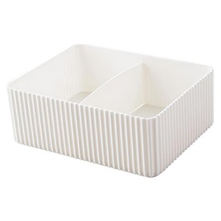 簡約直紋雜物文具分格收納盒 中(15.5 x 11.5 x 5.5cm) 0.09kg, 白色, 1個