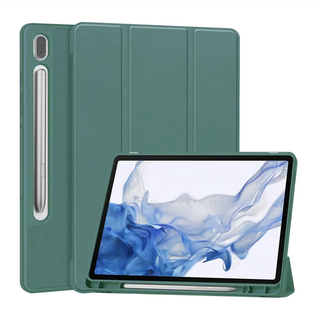 ANTIAN 三星 Galaxy Tab S9 Plus 帶筆槽蜂窩散熱智慧休眠喚醒三折矽膠平板皮套 12.4吋, 墨綠色, 1個