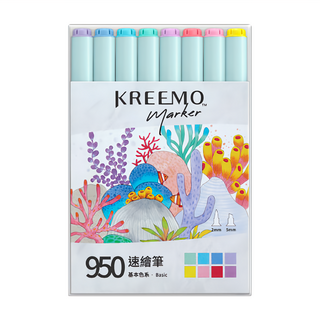 SIMBALION 雄獅 KREEMO 可瑞莫 950酒精性雙頭速繪筆 全系列32色, 基本色系 多色, 1盒, 8支