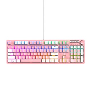 FOXXRAY 狐鐳 星粉全彩RGB旋鈕機械鍵盤, 粉白色, FXR-HKM-95-BR, 茶軸