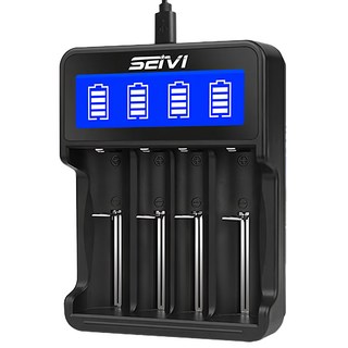 SEIVI lcd液晶四槽式複合式鎳氫電池/鋰電池充電器,Type-C/Micro雙輸入,可充3/4號充電電池 18650 14500, 1入, 1個