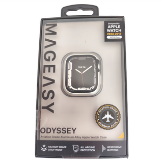 MAGEASY ODYSSEY 航太鋁合金保護殼 軍規級防摔 360° 全方位保護 靈敏按鈕, Apple Watch 9/8/7, 星光白, 1個