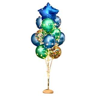 氣球樹套餐 G款 發光氣球樹支架 新款套餐 優質鋁箔及乳膠氣球 裝上氣球後整體約160CM, 藍色 + 綠色, 1組