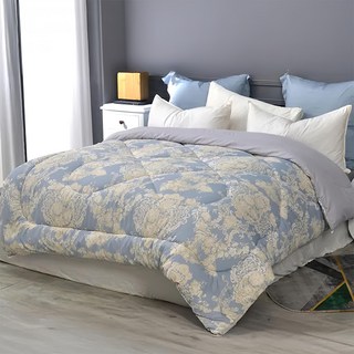 LoveCity 寢城之戀 台灣製 石墨烯天絲雲絲絨 遠紅外線保暖冬被, 愛的華爾曼 藍色 + 白色, 1件