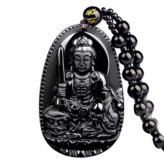 喜緣玉品 十二生肖八大守護神古典黑曜石玉珮，護佑平安，增強正能量, 文殊菩薩 兔, 1個