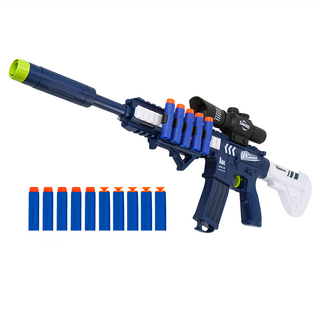 兒童安全軟彈步槍 M416 七彩燈光/多種音效/仿狙擊鏡 + 10發子彈 89913, 1個, 藍色