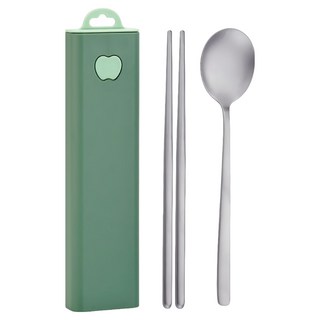 川本之家 鈦進化餐具3件組 JA-SH3, 1套, 筷子 + 湯匙 + 收納盒, 綠色