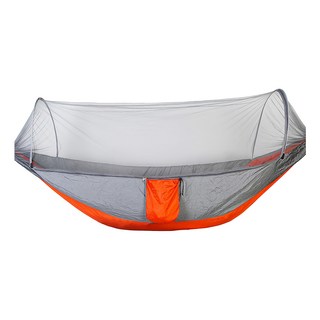 捷華 速開蚊帳吊床 透氣布料 安全舒適 可重承約150kg, 灰色 + 橘色, 230 x 120 x 75cm