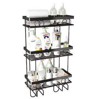 費歐家 圓環雕花馬桶水箱置物架 附背貼 3層, 黑色, 1個