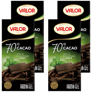 VALOR 70％薄荷黑巧克力片, 西班牙市佔率第一, 醇濃黑巧克力搭配薄荷清涼香氣, 100g, 4片