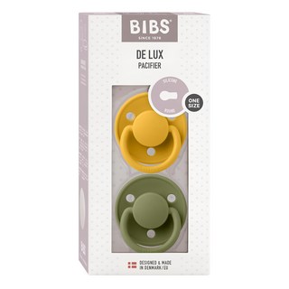 BIBS De Lux 嬰兒矽膠安撫奶嘴2件組 0~18個月適用, 第1階段(新生兒用), 蜂蜜/橄欖綠, 1盒